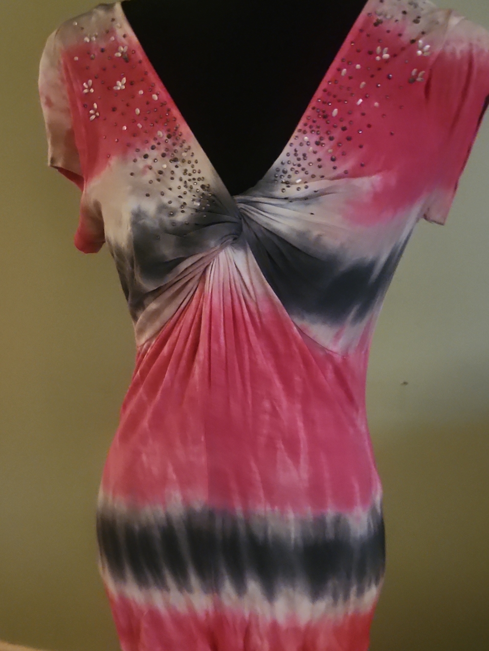 INC International Concepts Pink and Gray Tie-Dye V-Neck Twist Front Top
